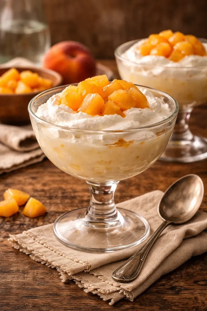 mousse de pêssego servida em taça