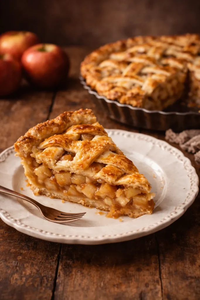 torta de maçã servida em fatia com recheio cremoso
