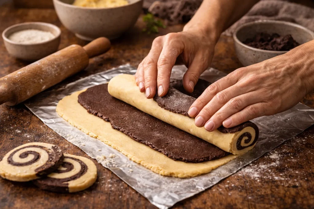preparo da massa de biscoitos preto e branco