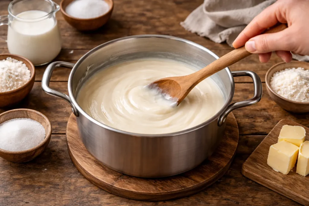 preparo do creme do manjar na panela