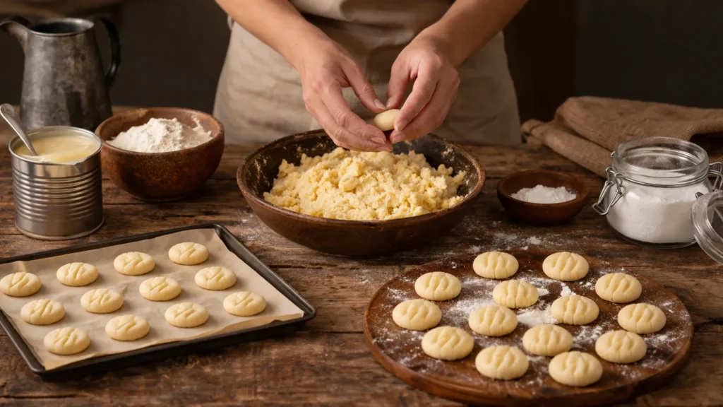 preparo dos sequilhos com leite condensado