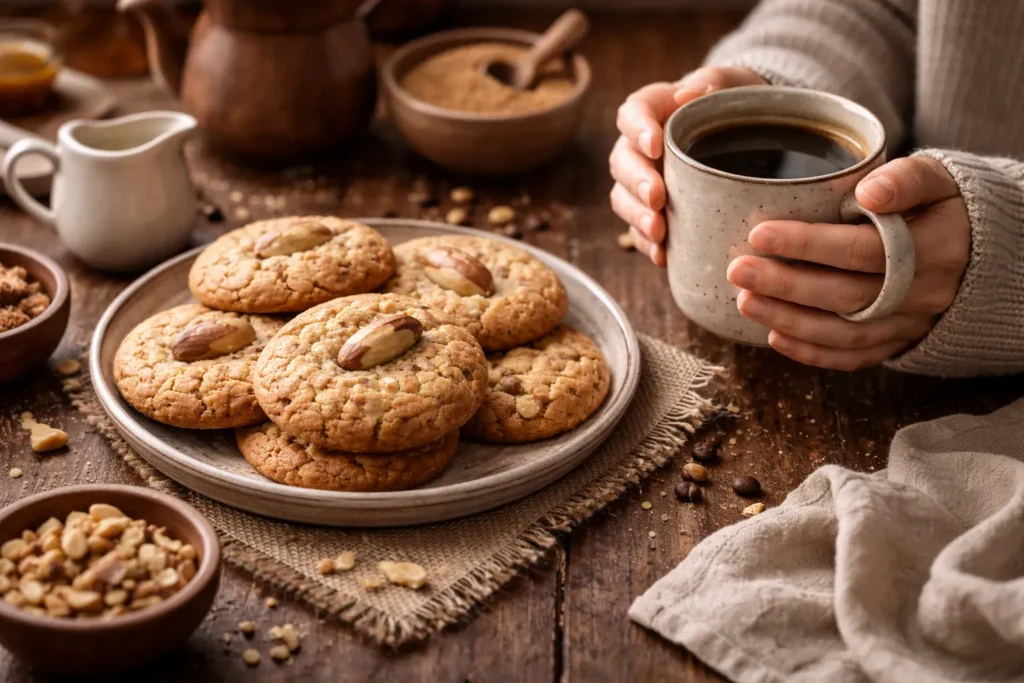 biscoitos sendo servidos com café