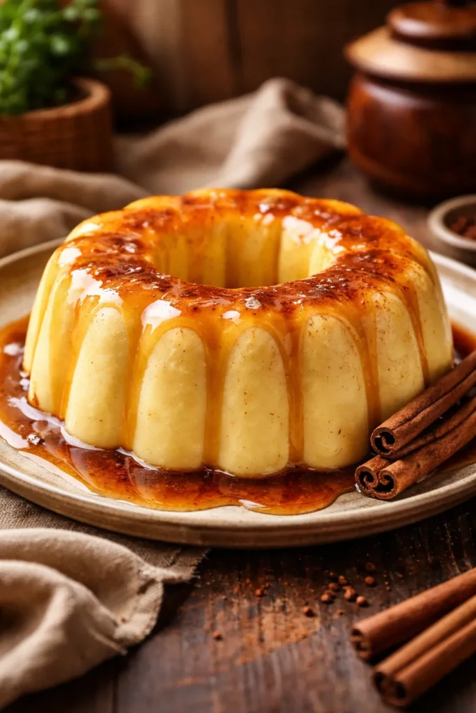 sobremesa manjar de milho com calda de canela