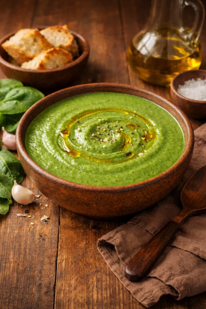 creme de espinafre servido em tigela