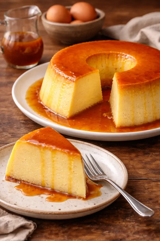 pudim de queijo servido em prato