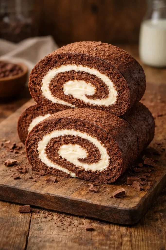 rocambole de chocolate fatiado