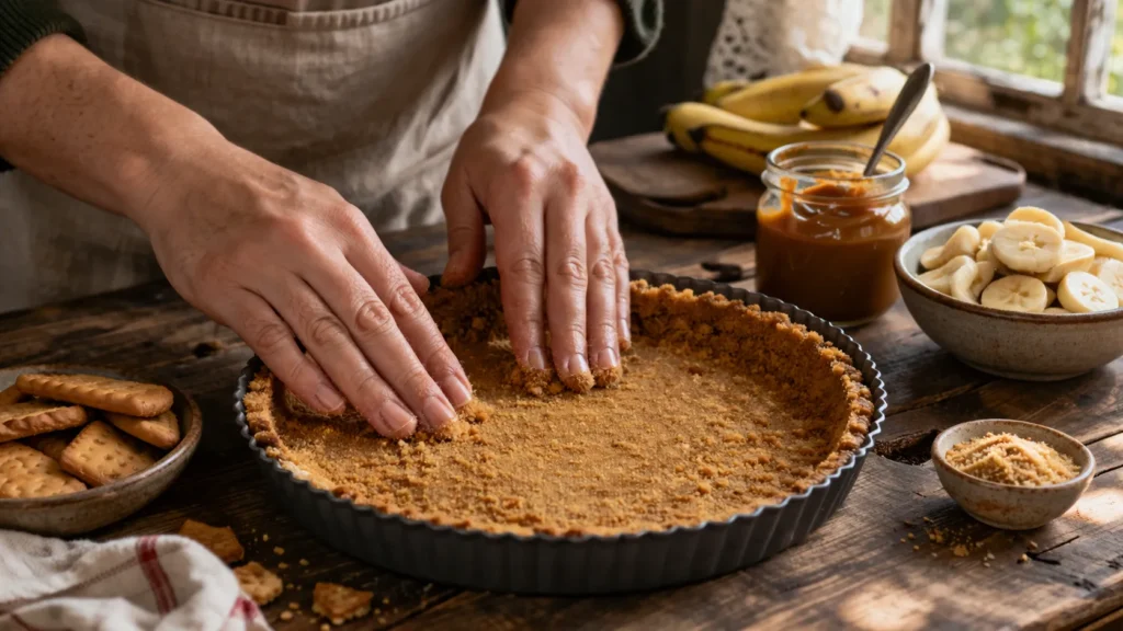 preparo da banoffee caseira com banana e doce de leite