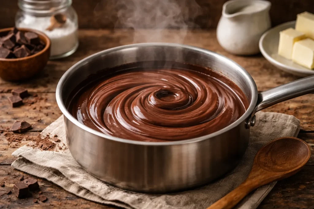 creme da charlotte de chocolate sendo preparado