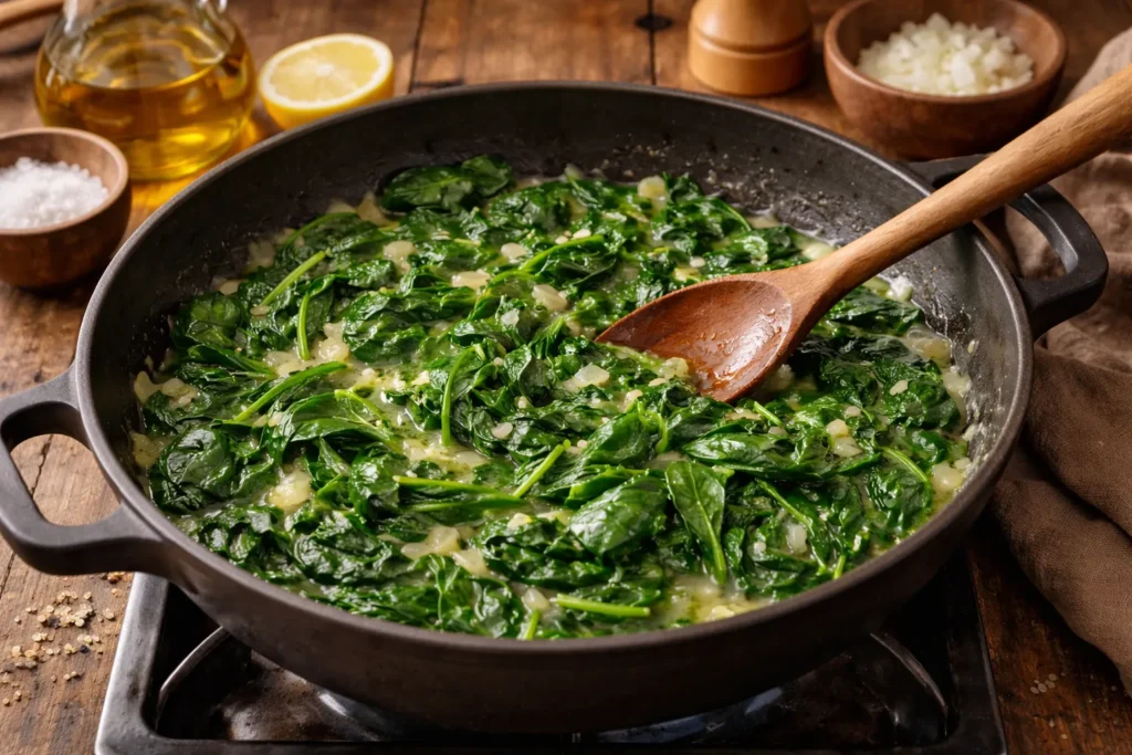 preparo do espinafre na panela