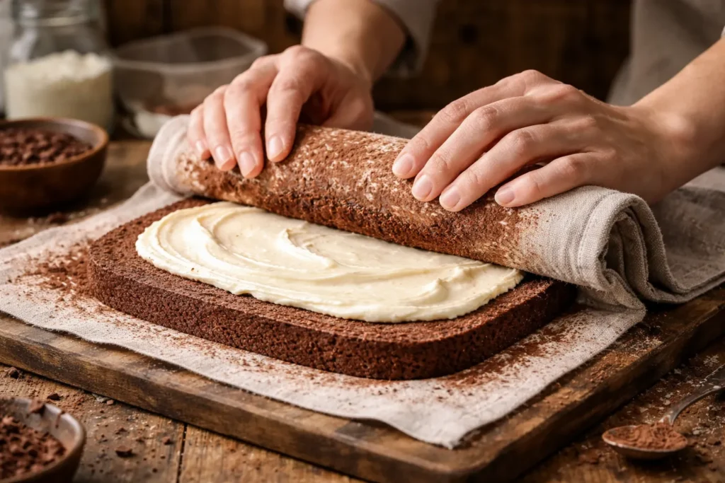 preparo do rocambole de chocolate
