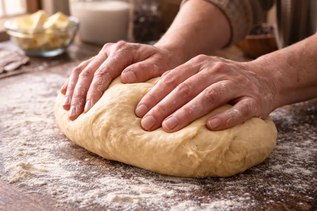 preparo da sonêquinha recheada fofinha sovando a massa