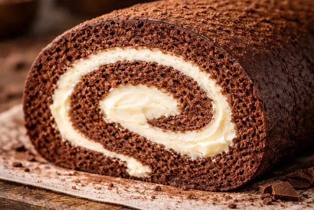 textura do rocambole de chocolate