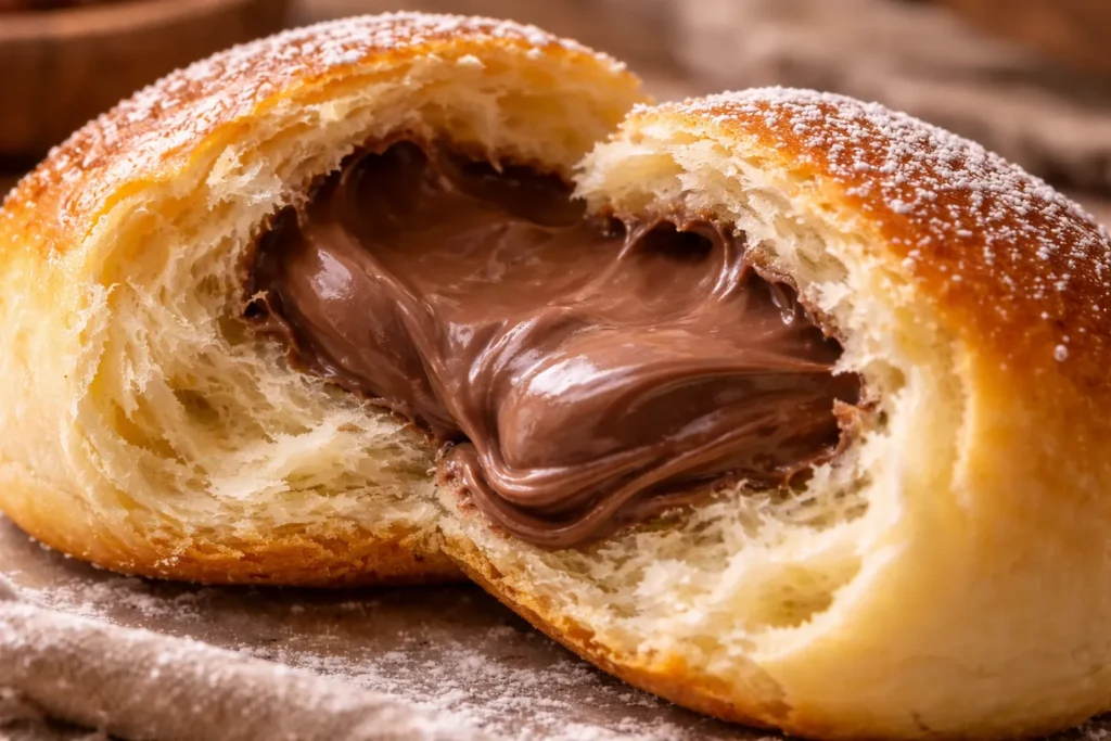 close da sonêquinha recheada fofinha mostrando recheio de chocolate