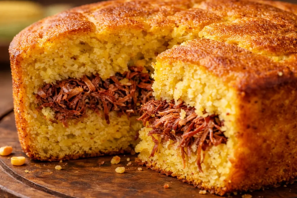 textura da torta de milho com carne seca