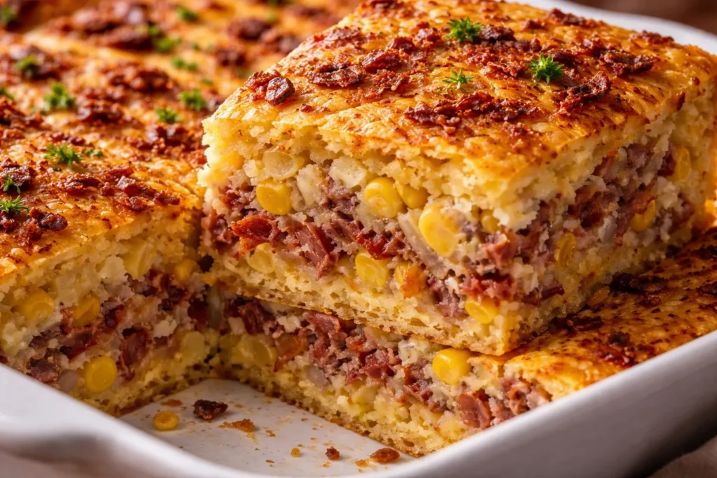 textura da torta de milho com carne-seca