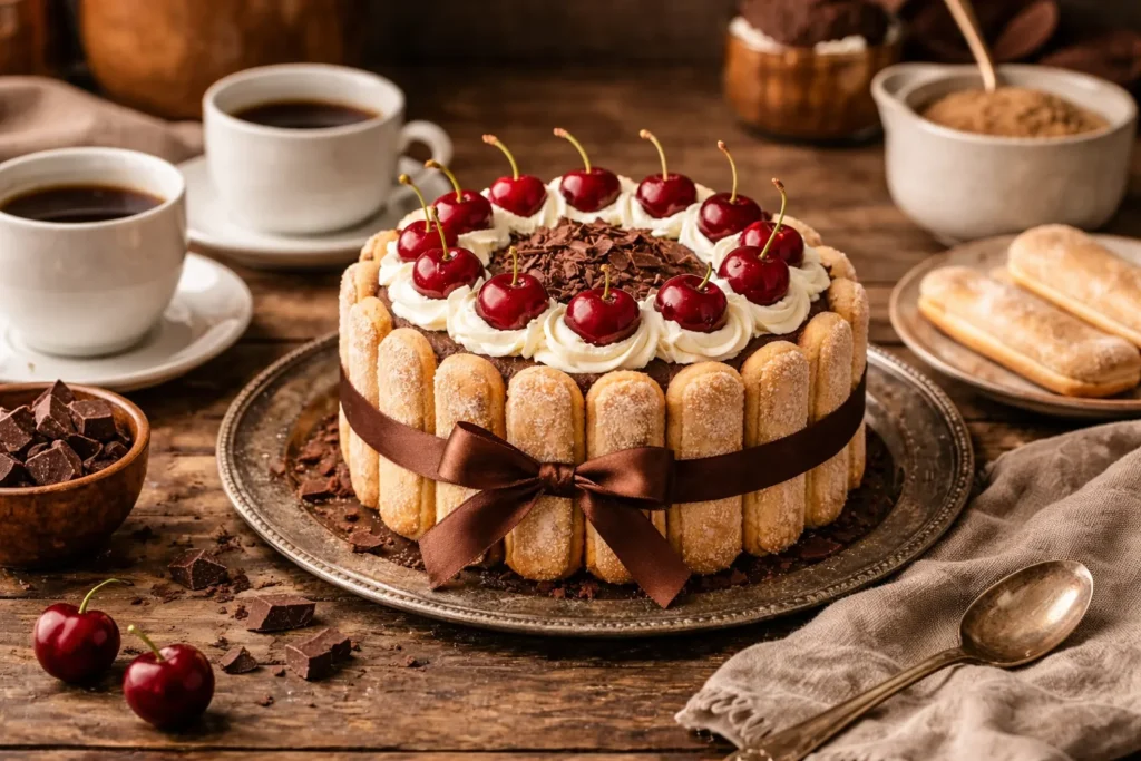 charlotte de chocolate cremosa decorada