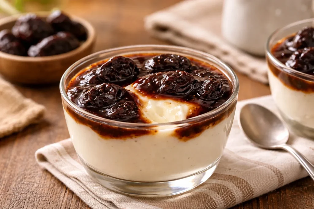 creme com ameixa servido