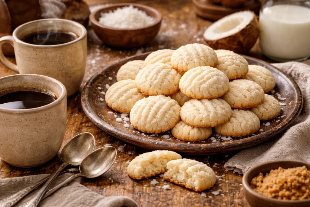 sequilhos de coco servidos com café