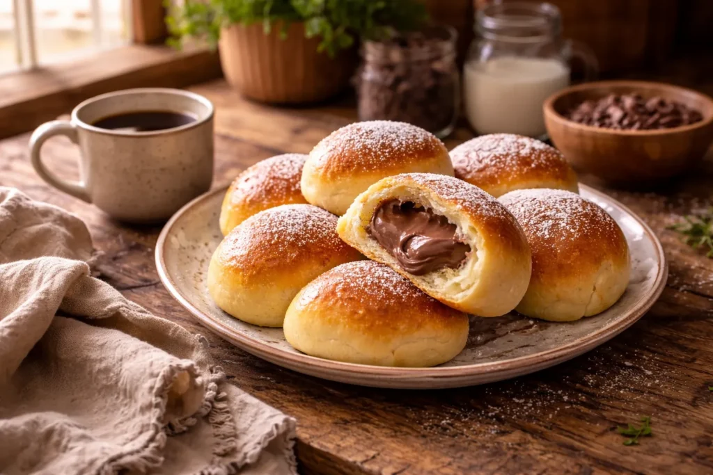 sonêquinha recheada fofinha servida com café na mesa