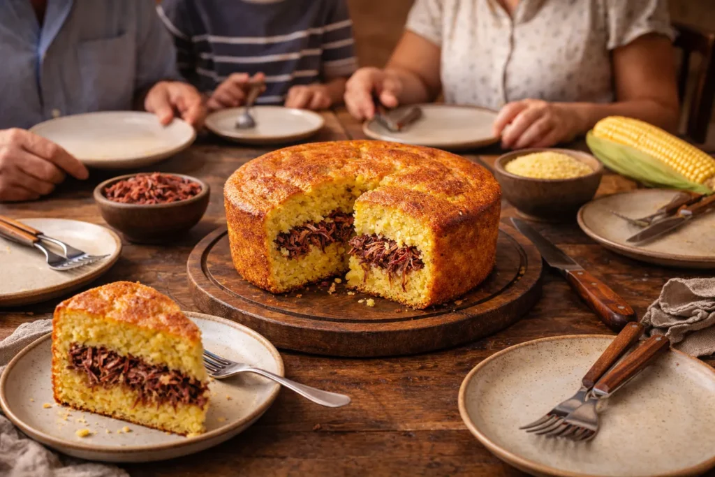 torta servida em mesa de família