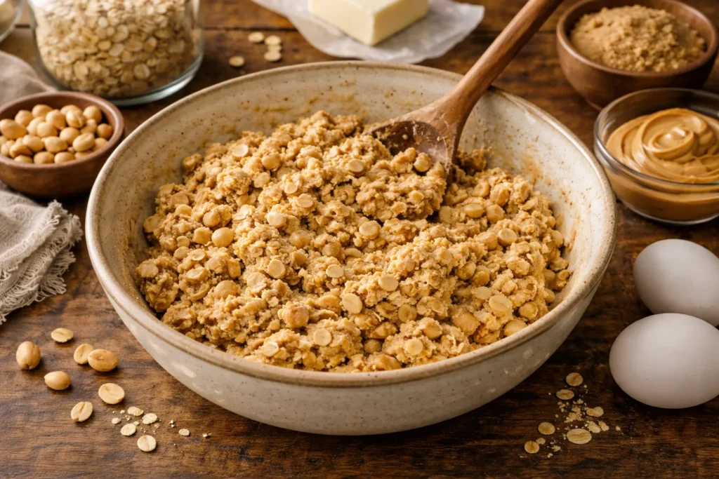 preparo do biscoito de aveia com amendoim