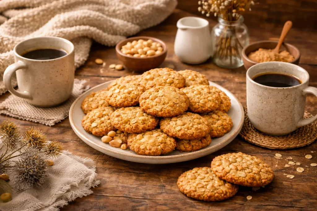 biscoito de aveia com amendoim com café