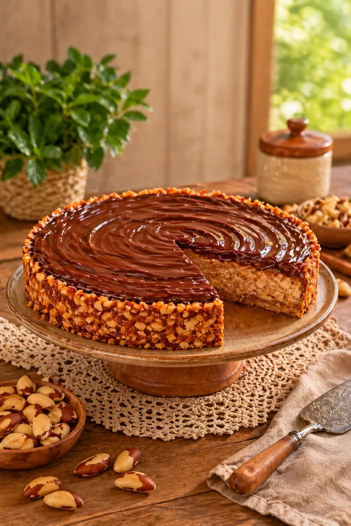 Torta de castanha-do-pará com chocolate em versão vertical para Pinterest
