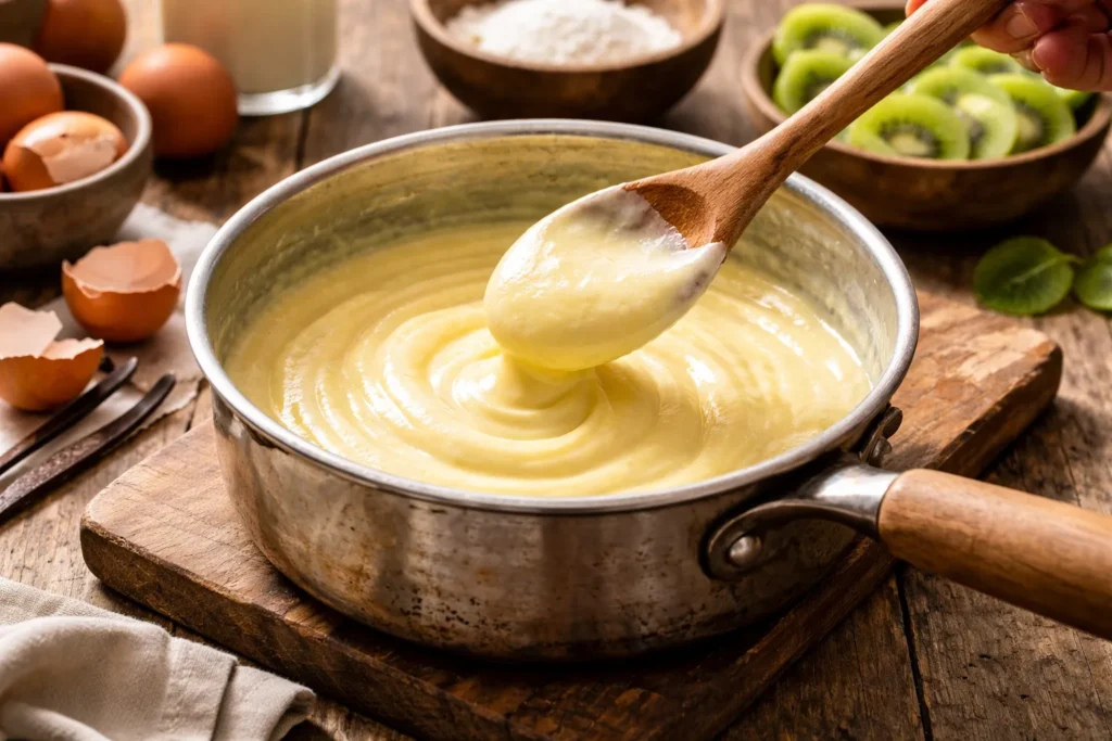 preparo do creme da torta de kiwi