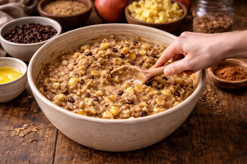 preparo do bolo de maçã com especiarias