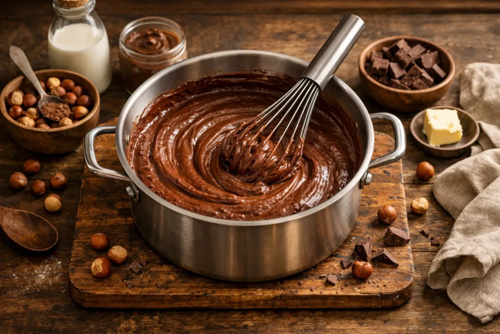 preparo do creme de chocolate na panela