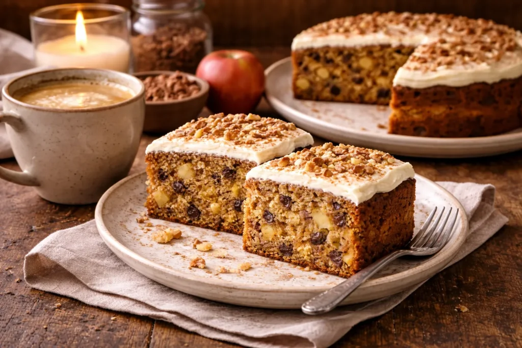 bolo de maçã com especiarias com café