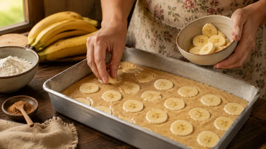 montagem do bolo de banana