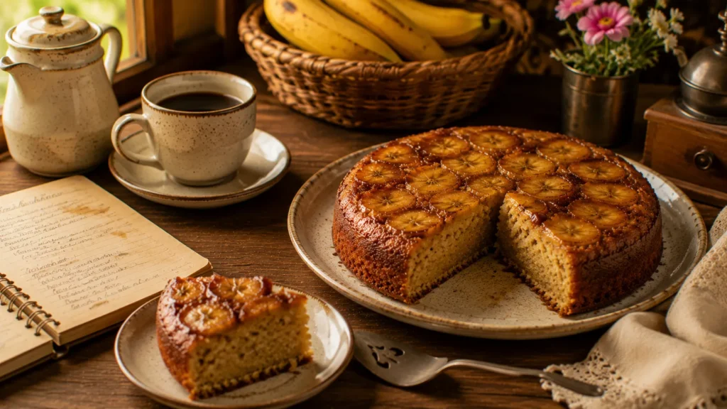 café da tarde com bolo de banana