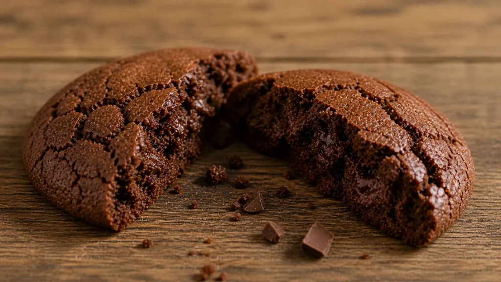 Cookie de chocolate aberto mostrando interior macio