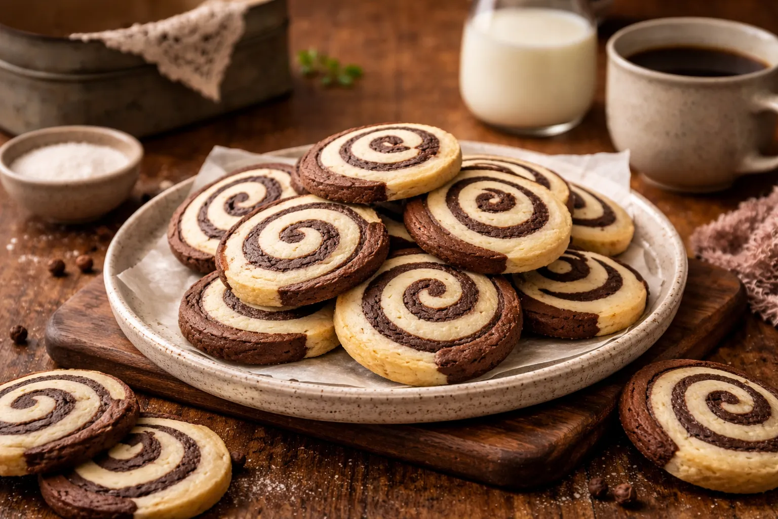 biscoitos preto e branco caseiros em mesa rústica