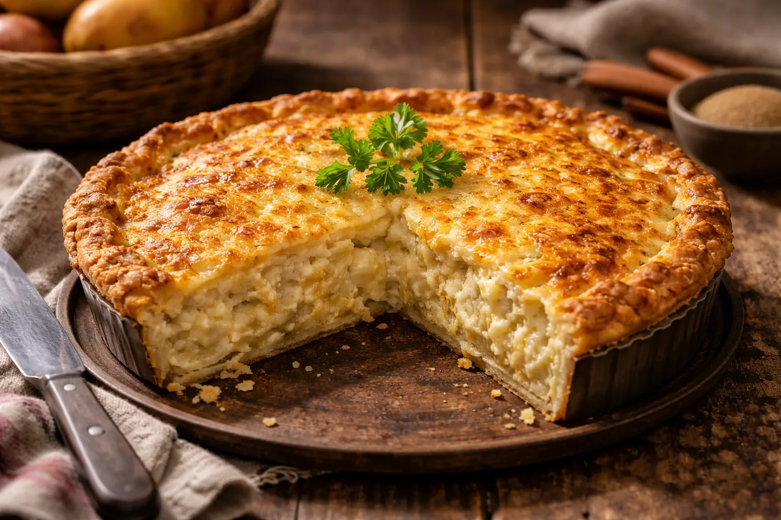 torta de bacalhau cremosa dourada recém saída do forno