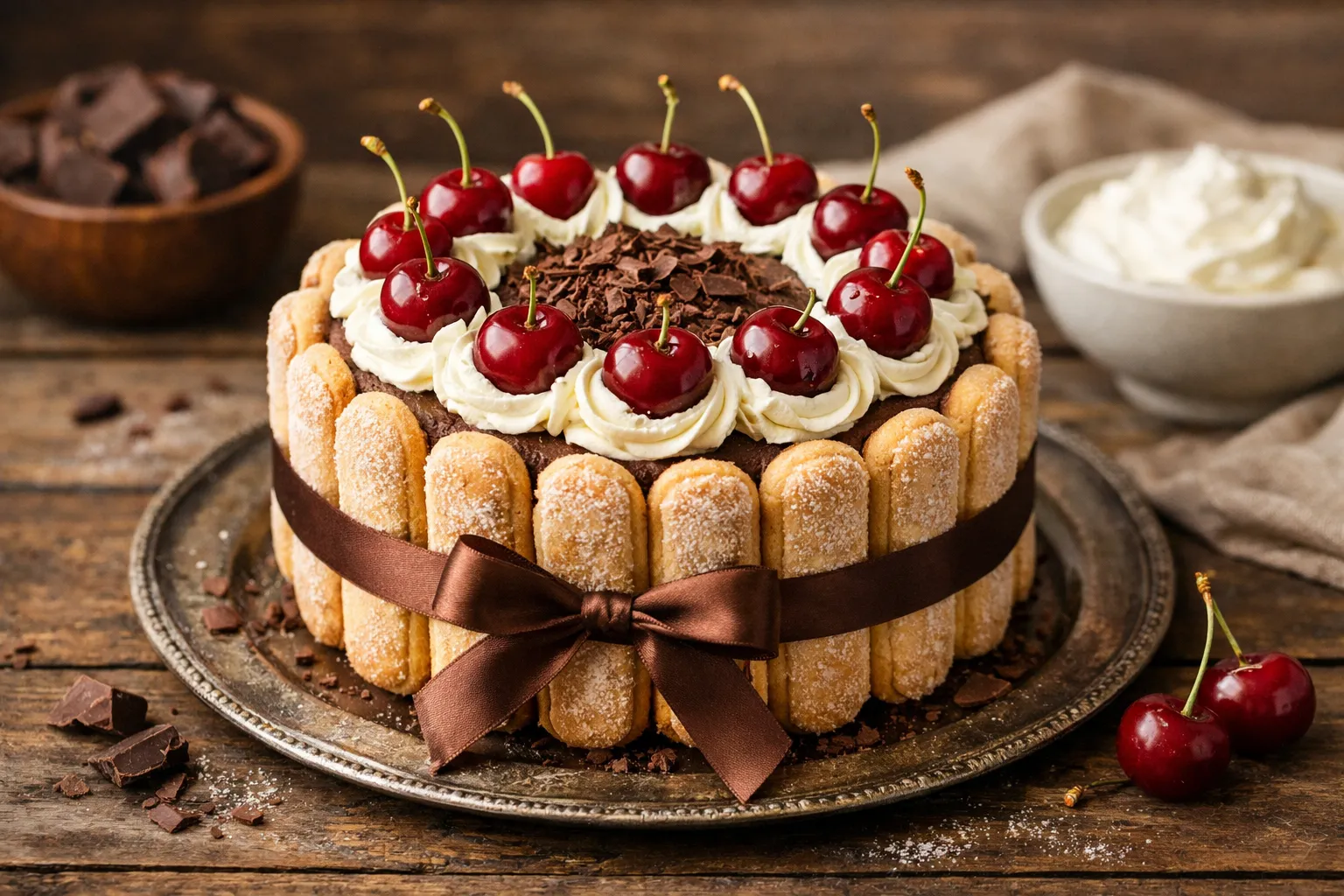 charlotte de chocolate cremosa decorada