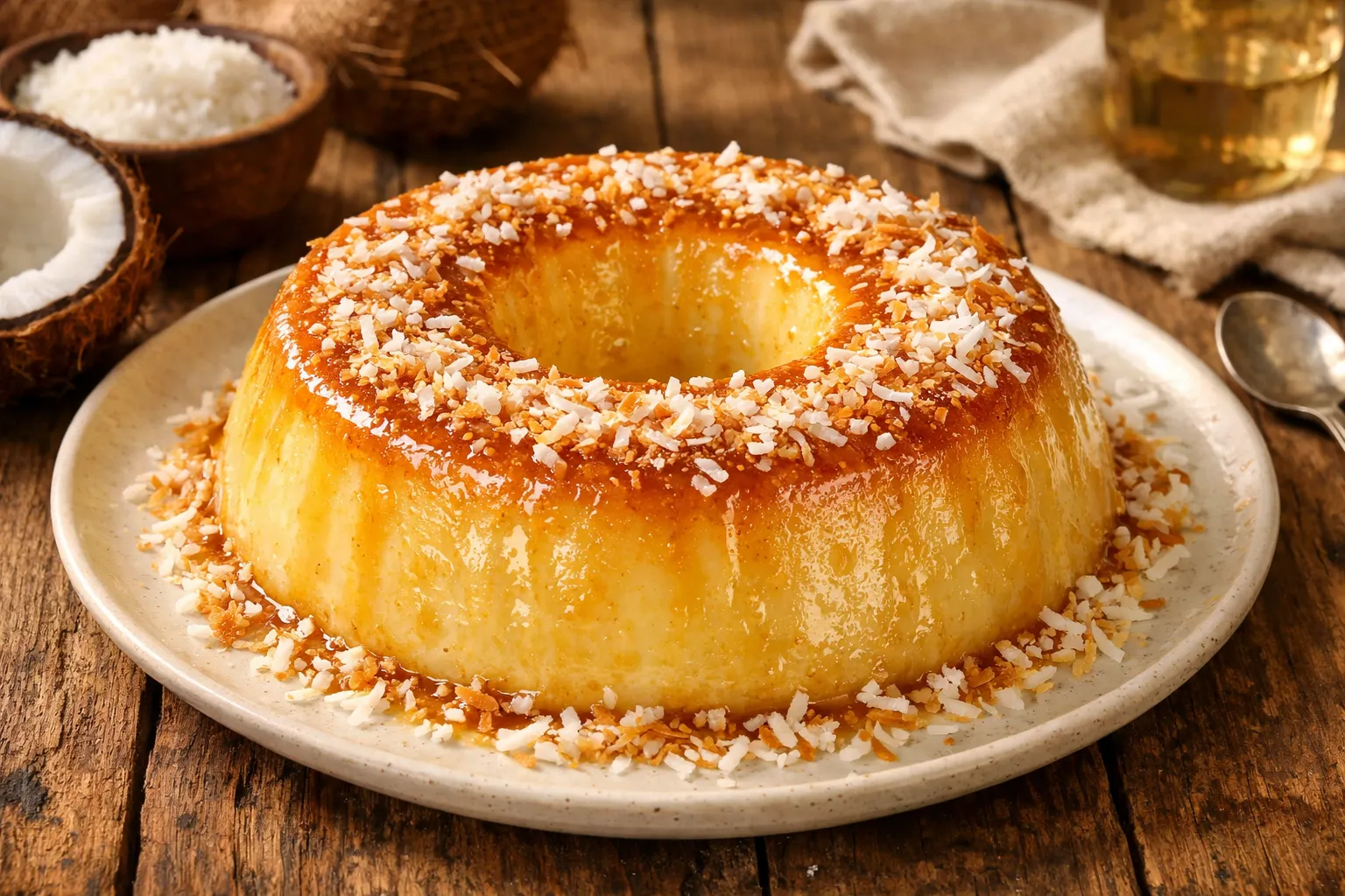 pudim dourado de coco cremoso