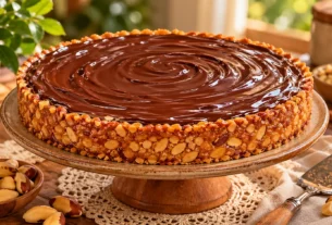 Torta de castanha-do-pará com chocolate inteira com cobertura brilhante