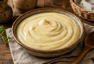 Creme para sobremesa com amido de milho servido em tigela rústica