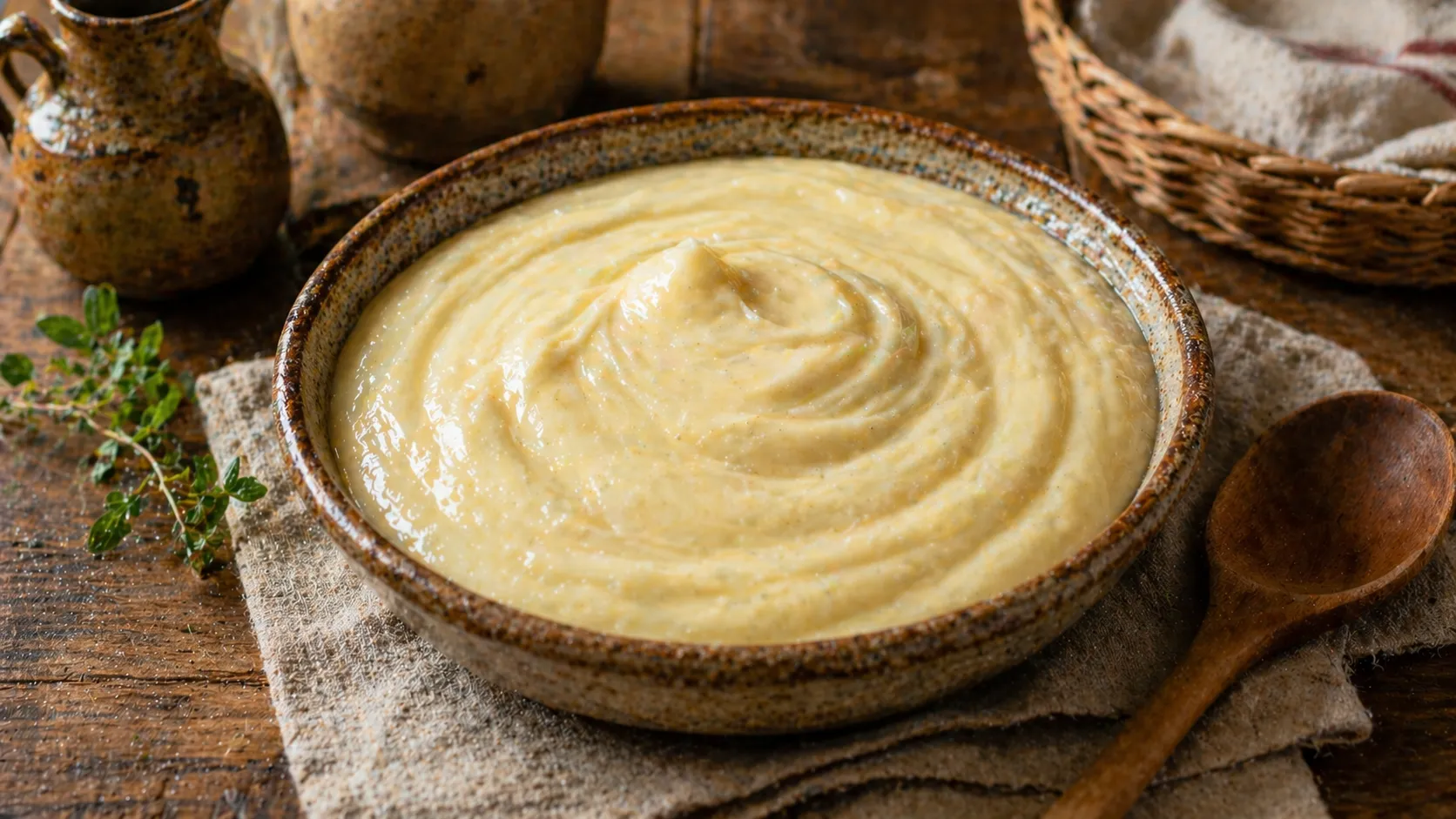Creme para sobremesa com amido de milho servido em tigela rústica