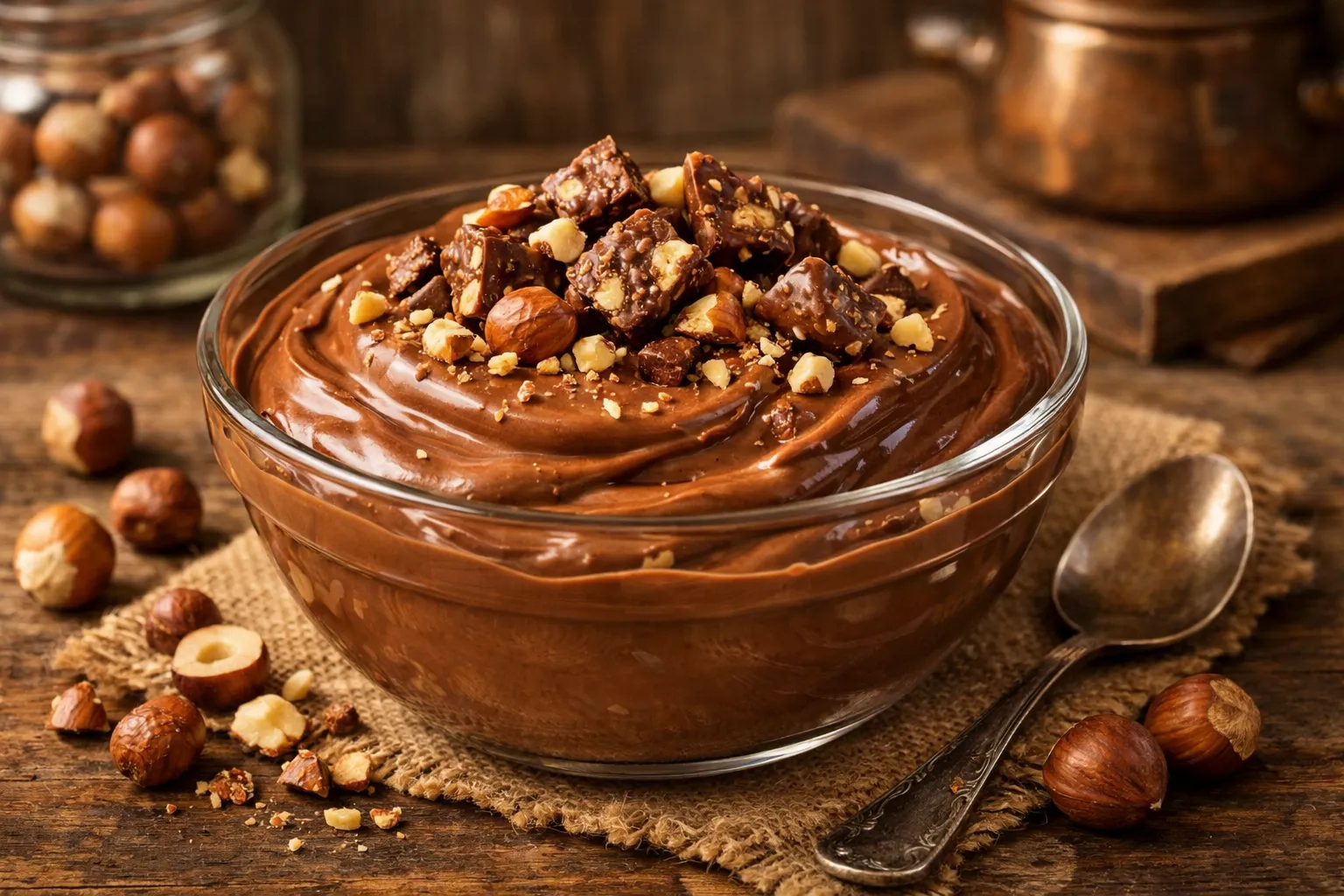 creme de chocolate com avelã cremoso servido em tigela