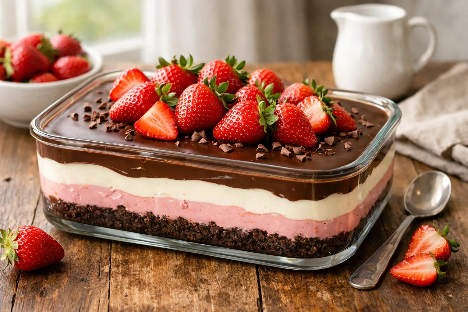 pavê de morango cremoso com camadas