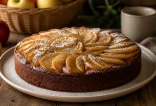 Bolo de maçã com chocolate caseiro com cobertura crocante