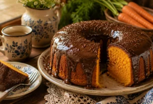 bolo de cenoura com canela coberto com chocolate